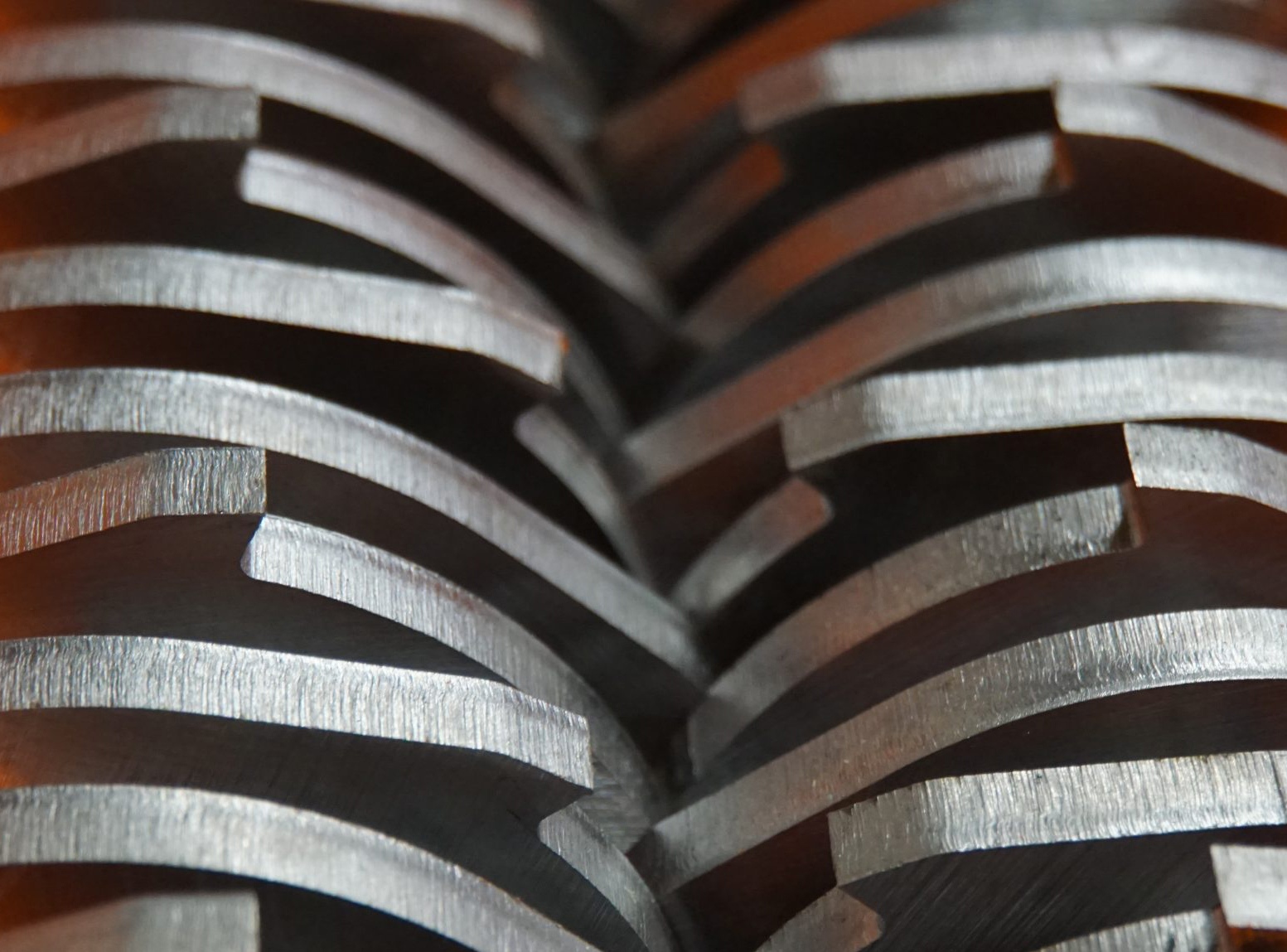 Close-up of industrial shredder blades