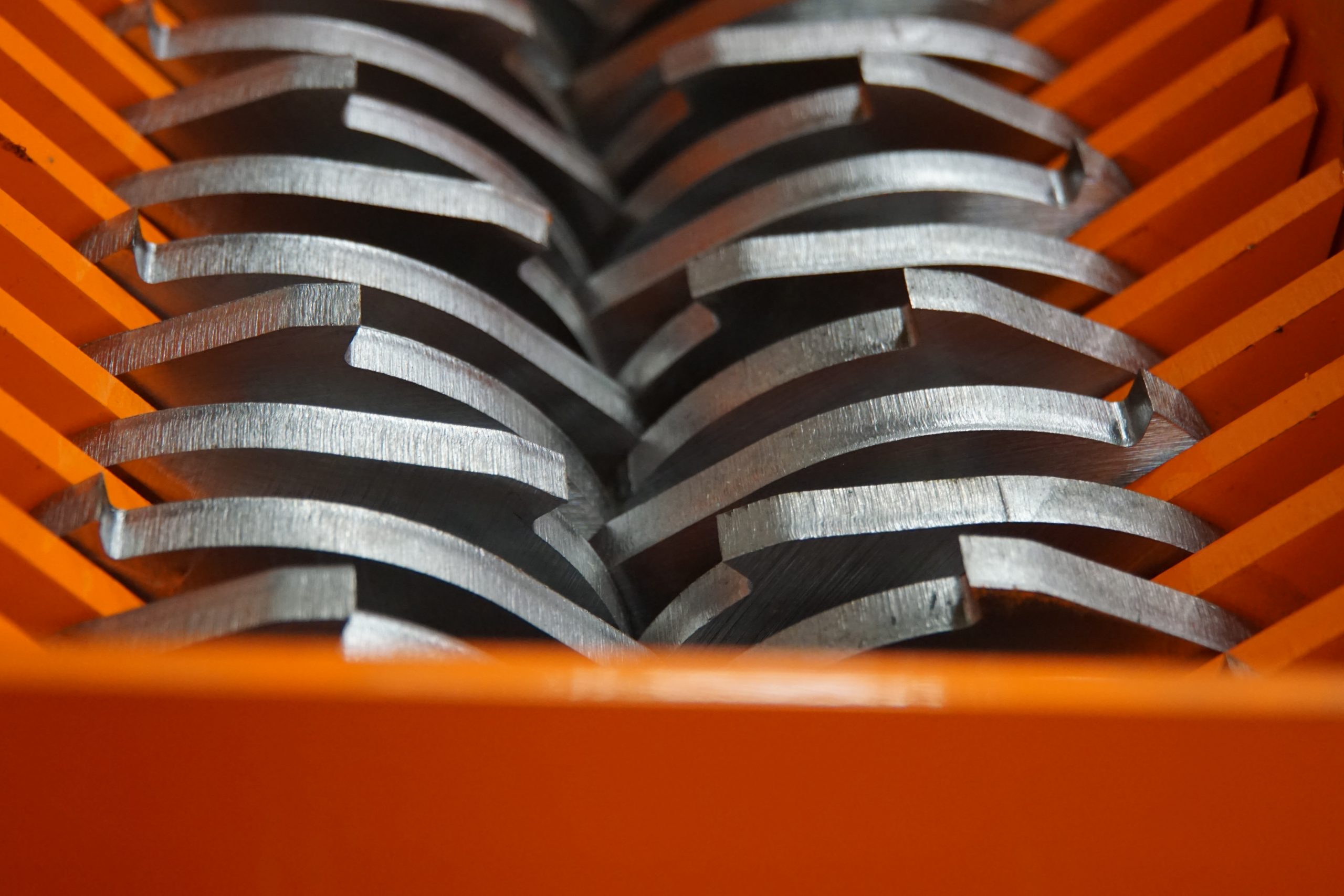 Close-up of industrial shredder blades