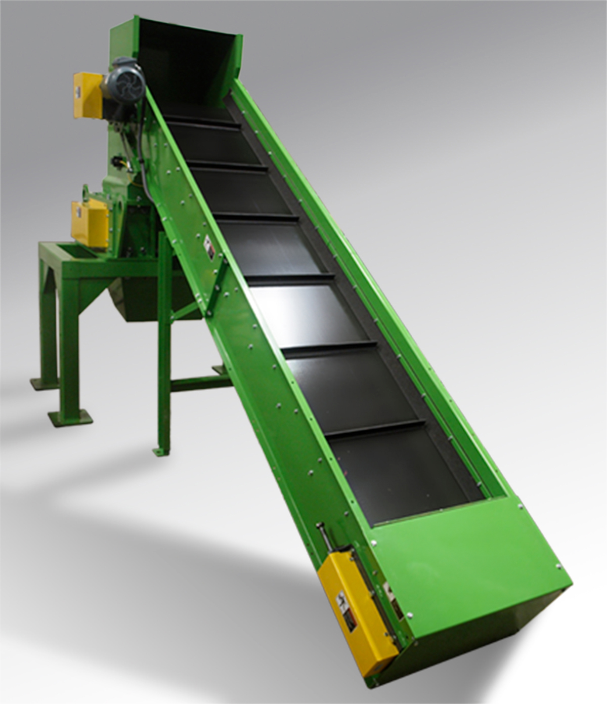 Infeed/outfeed conveyor belt for cannabis shredding systems
